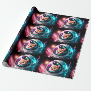 Funny Space Cat Astronaut Kat Galaxy Universe Cadeaupapier