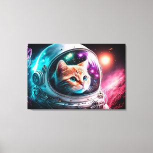 Funny Space Cat Astronaut Kat Galaxy Universe Canvas Afdruk