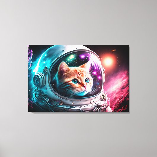 Funny Space Cat Astronaut Kat Galaxy Universe Canvas Afdruk (Voorkant)