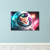 Funny Space Cat Astronaut Kat Galaxy Universe Canvas Afdruk (Insitu (Houten vloer))
