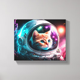 Funny Space Cat Astronaut Kat Galaxy Universe Canvas Afdruk