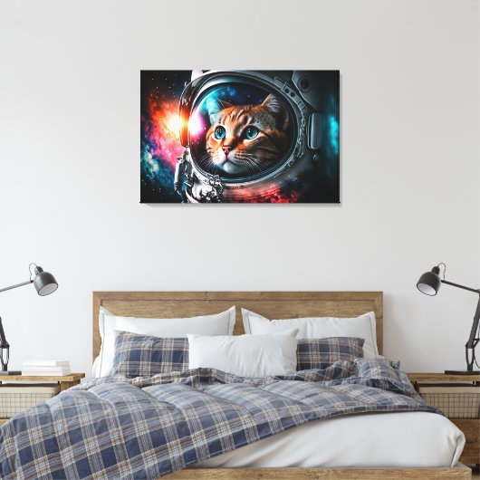 Funny Space Cat Astronaut Kat Galaxy Universe Canvas Afdruk (Insitu (Slaapkamer))