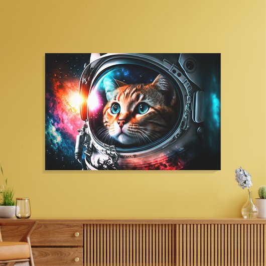 Funny Space Cat Astronaut Kat Galaxy Universe Canvas Afdruk (Insitu (Woonkamer))