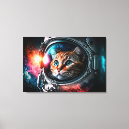 Funny Space Cat Astronaut Kat Galaxy Universe Canvas Afdruk