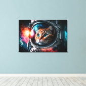 Funny Space Cat Astronaut Kat Galaxy Universe Canvas Afdruk (Insitu (Houten vloer))