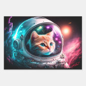 Funny Space Cat Astronaut Kat Galaxy Universe Inpakpapier Vel (Voorkant 2)