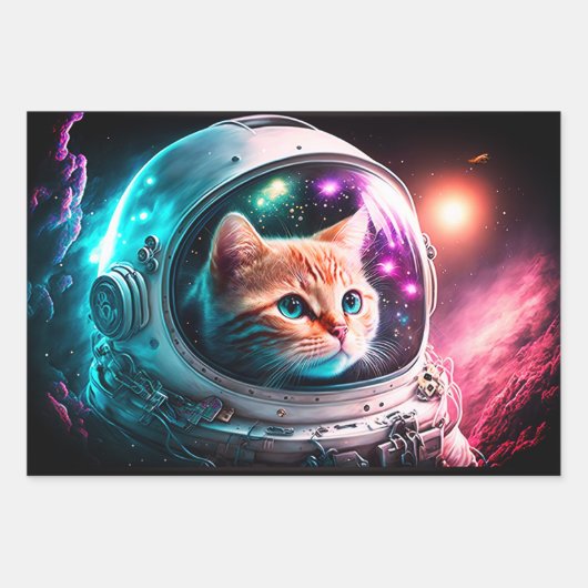 Funny Space Cat Astronaut Kat Galaxy Universe Inpakpapier Vel (Voorkant 2)