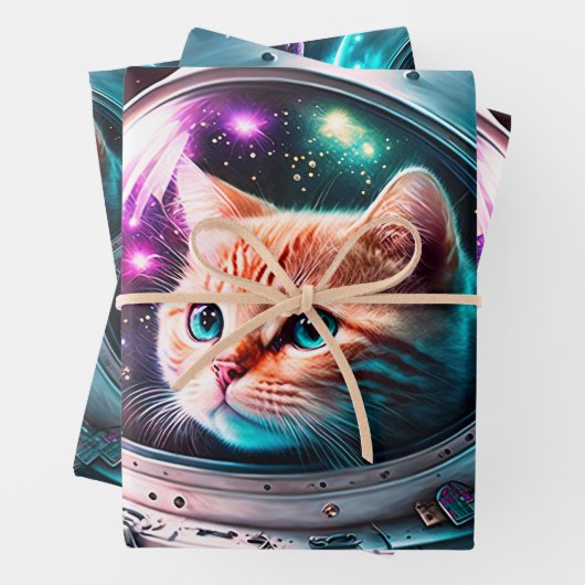 Funny Space Cat Astronaut Kat Galaxy Universe Inpakpapier Vel (In situ)