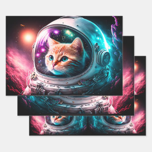 Funny Space Cat Astronaut Kat Galaxy Universe Inpakpapier Vel