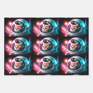 Funny Space Cat Astronaut Kat Galaxy Universe Inpakpapier Vel