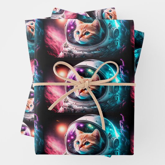 Funny Space Cat Astronaut Kat Galaxy Universe Inpakpapier Vel (In situ)