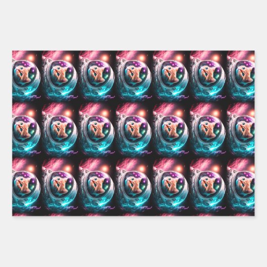 Funny Space Cat Astronaut Kat Galaxy Universe Inpakpapier Vel (Voorkant 3)