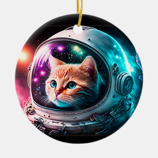 Funny Space Cat Astronaut Kat Galaxy Universe Keramisch Ornament (Voorkant)