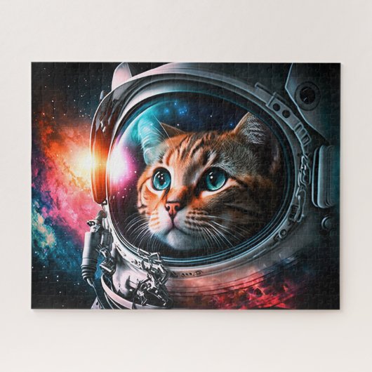 Funny Space Cat Astronaut Kat Galaxy Universe Legpuzzel (Horizontaal)