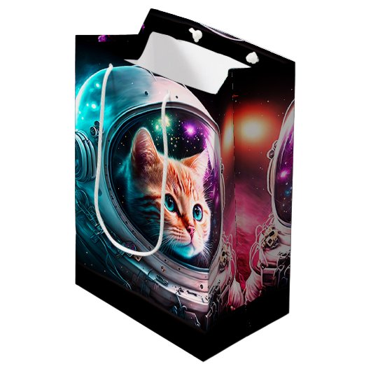 Funny Space Cat Astronaut Kat Galaxy Universe Medium Cadeauzakje (Voorkant Gekanteld)