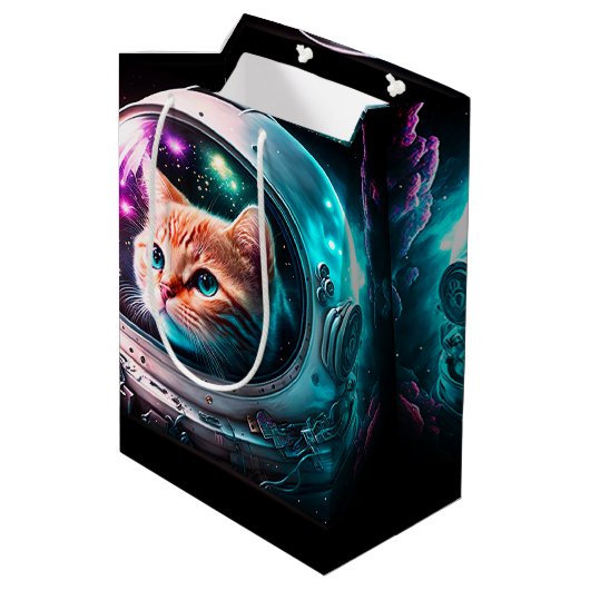 Funny Space Cat Astronaut Kat Galaxy Universe Medium Cadeauzakje (Achterkant Gekanteld)