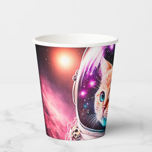 Funny Space Cat Astronaut Kat Galaxy Universe Papieren Bekers (Voorkant)
