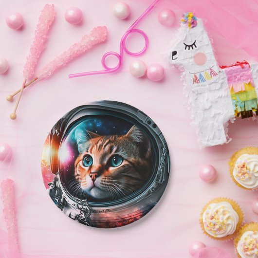 Funny Space Cat Astronaut Kat Galaxy Universe Papieren Bordje (Feest)