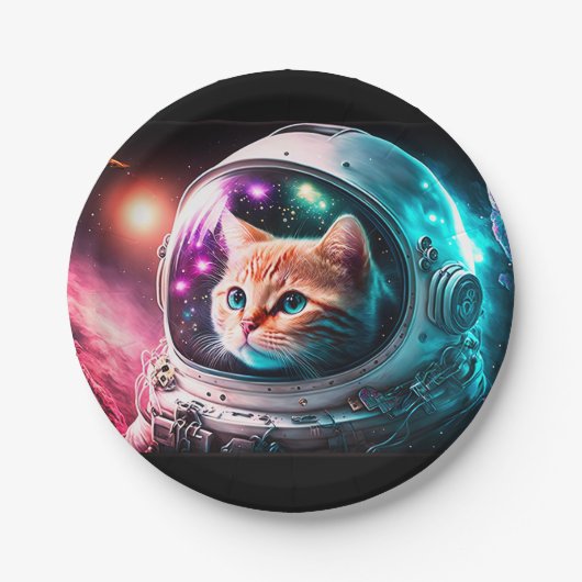 Funny Space Cat Astronaut Kat Galaxy Universe Papieren Bordje (Voorkant)