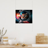 Funny Space Cat Astronaut Kat Galaxy Universe Poster (Keuken)
