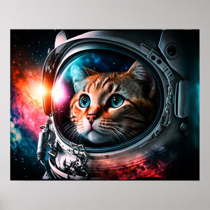 Funny Space Cat Astronaut Kat Galaxy Universe Poster