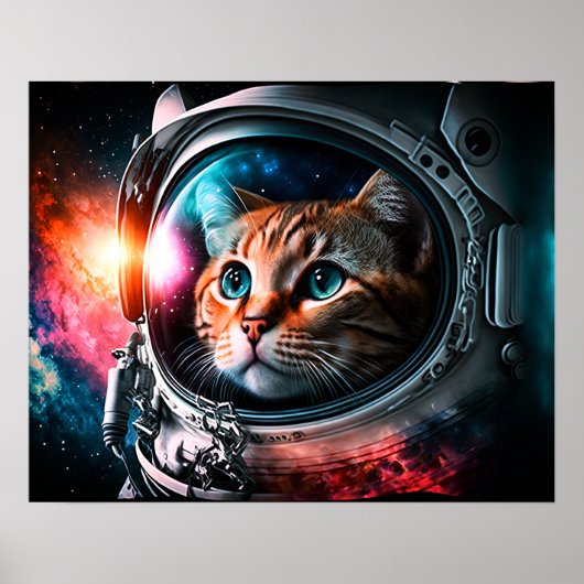 Funny Space Cat Astronaut Kat Galaxy Universe Poster (Voorkant)