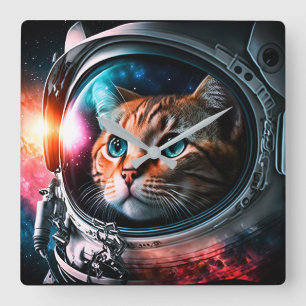 Funny Space Cat Astronaut Kat Galaxy Universe Vierkante Klok