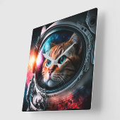 Funny Space Cat Astronaut Kat Galaxy Universe Vierkante Klok (Hoek)