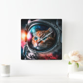 Funny Space Cat Astronaut Kat Galaxy Universe Vierkante Klok (Huis)