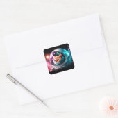 Funny Space Cat Astronaut Kat Galaxy Universe Vierkante Sticker (Envelop)