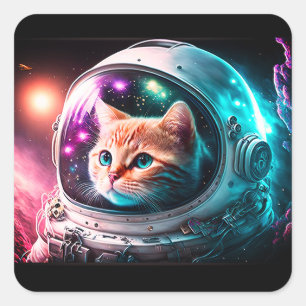 Funny Space Cat Astronaut Kat Galaxy Universe Vierkante Sticker
