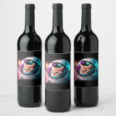 Funny Space Cat Astronaut Kat Galaxy Universe Wijn Etiket (Flessen)