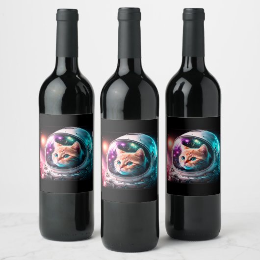 Funny Space Cat Astronaut Kat Galaxy Universe Wijn Etiket (Flessen)