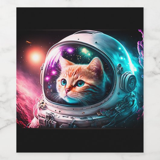 Funny Space Cat Astronaut Kat Galaxy Universe Wijn Etiket (Enkel label)