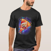 Funny Space Cat in a Pizza Galaxy Kitten Santa Hat T-shirt (Voorkant)