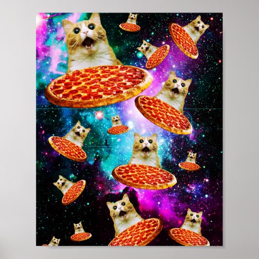 Funny space pizza cat poster (Voorkant)