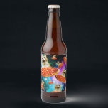 Funny Space pizzakat Bier Etiket<br><div class="desc">Grappig en gek ontwerp voor een coole cadeau!</div>