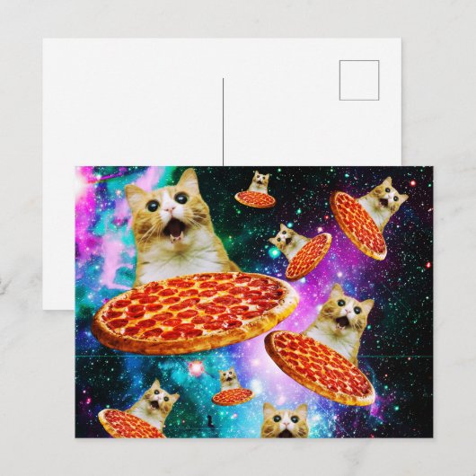 Funny Space pizzakat Briefkaart (Voorkant / Achterkant)