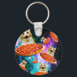 Funny Space pizzakat Sleutelhanger<br><div class="desc">Grappig en gek ontwerp voor een coole cadeau!</div>