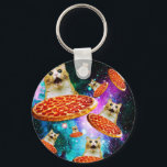 Funny Space pizzakat Sleutelhanger<br><div class="desc">Grappig en gek ontwerp voor een coole cadeau!</div>