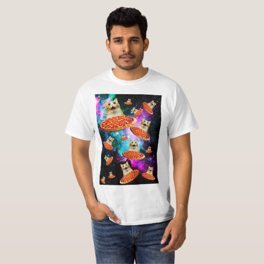 Funny Space pizzakat T-shirt (Voorkant volledig)