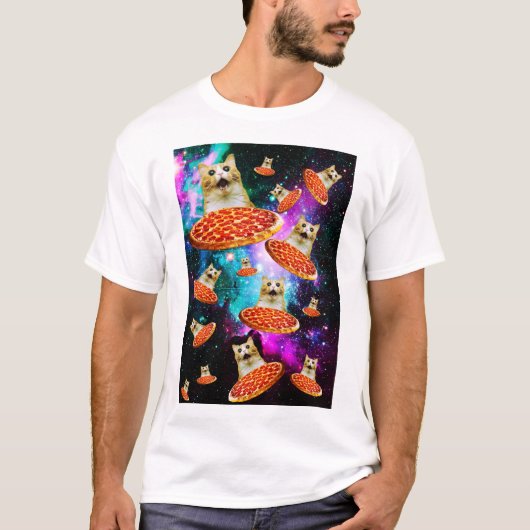Funny Space pizzakat T-shirt (Voorkant)