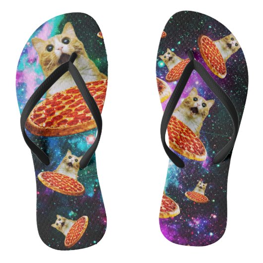 Funny Space pizzakat Teenslippers (Voetbed)