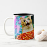 Funny Space pizzakat Tweekleurige Koffiemok<br><div class="desc">Grappig en gek ontwerp voor een coole cadeau!</div>