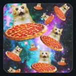 Funny Space pizzakat Vierkante Sticker<br><div class="desc">Grappig en gek ontwerp voor een coole cadeau!</div>