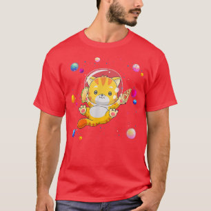 Funny Space Planet Cute Cat Eat Pizza en Taco Cin T-shirt