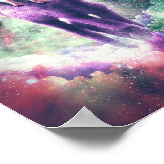 Funny Space Pug die op Alpaca Unicorn rijdt Poster (Hoek)