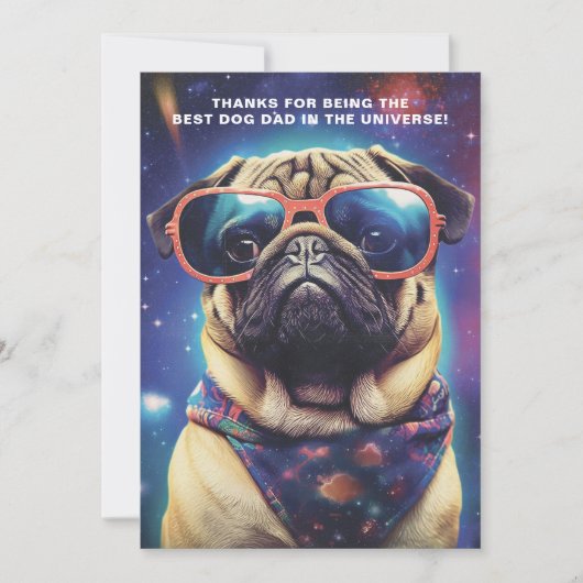 Funny Space Pug met zonnebril Vaderdag Feestdagenkaart (Voorkant)