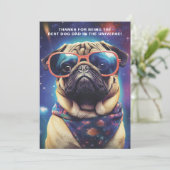Funny Space Pug met zonnebril Vaderdag Feestdagenkaart (Staand voorkant)