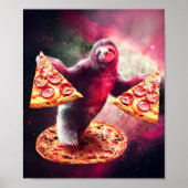Funny Space Sloth met Pizza Poster (Voorkant)